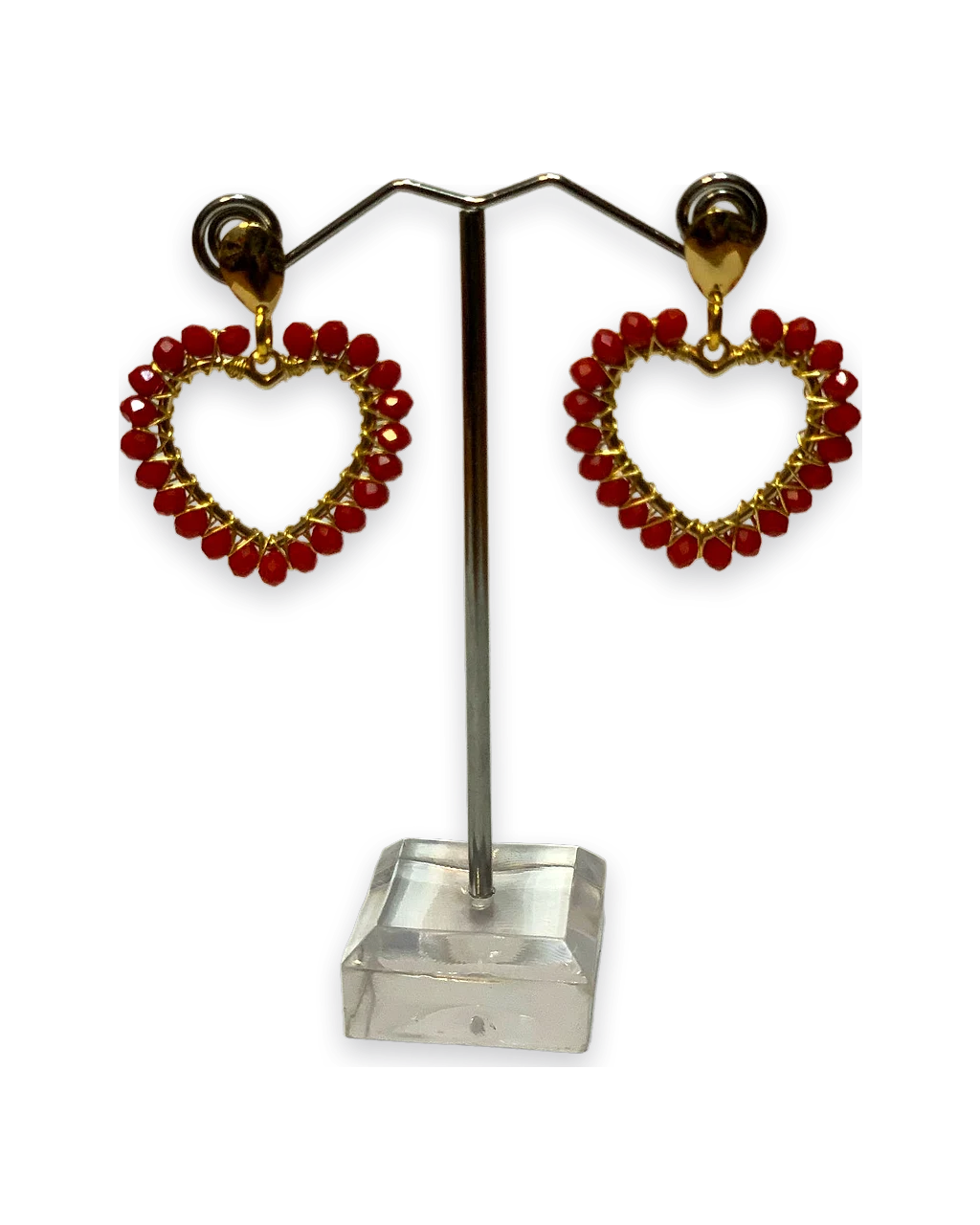 Aros corazón rojo y dorado