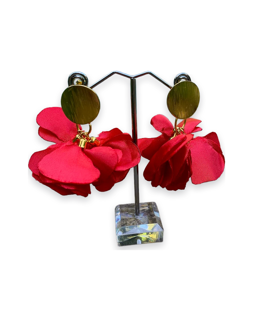 Aros flor roja con aplicación dorada