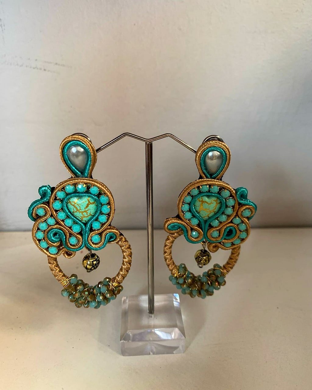 Aros Romance turquesa y dorado