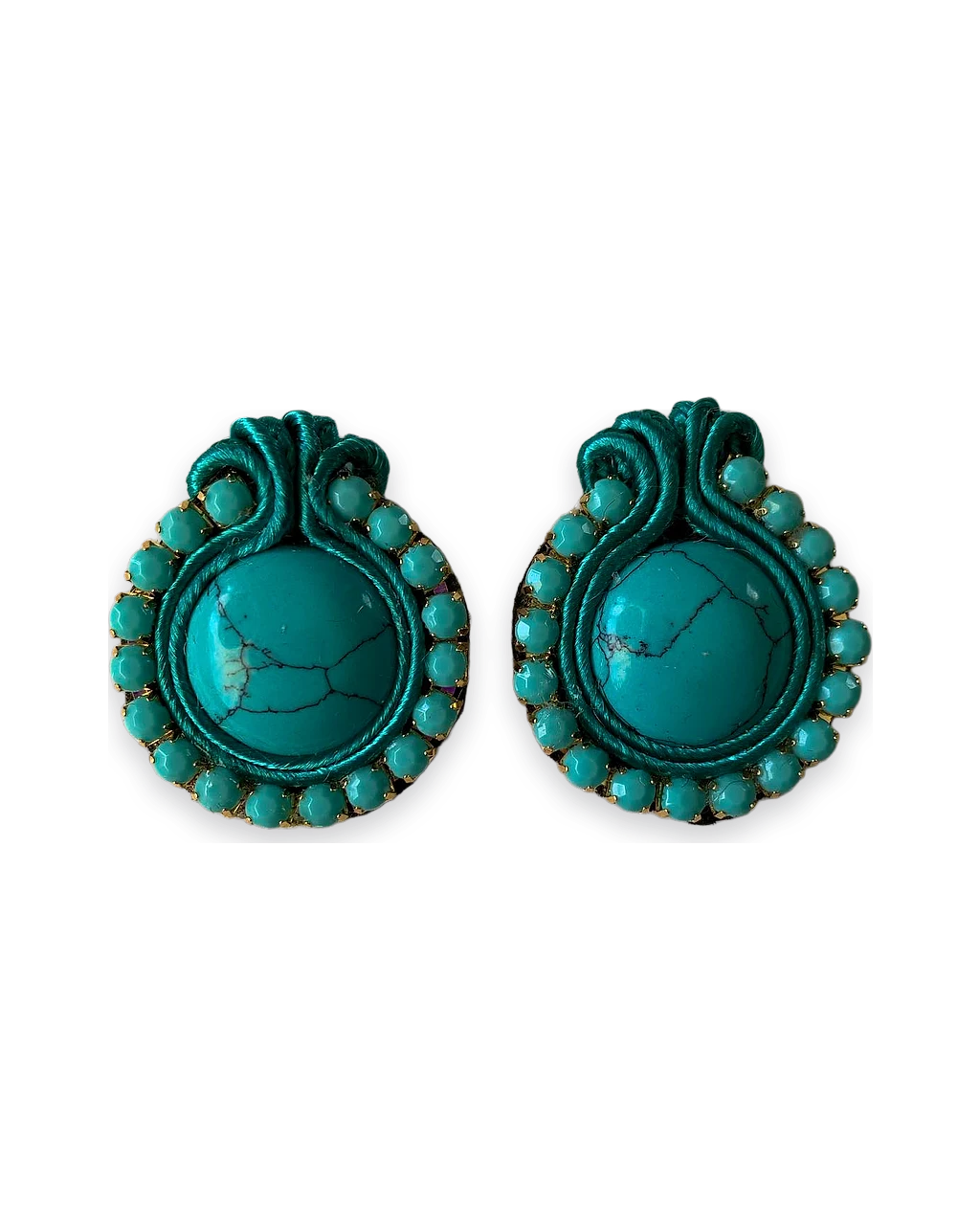 Aros soutache con piedra turquesa